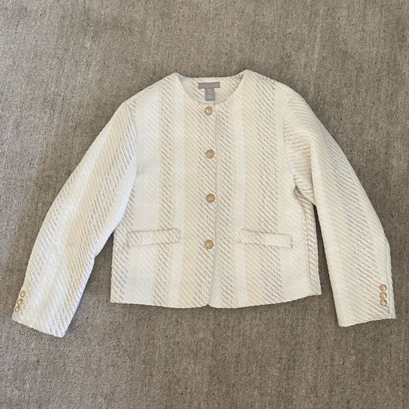 H&M beige & ivory tweed oversized jacket gold buttons size S (fits like a large) - Picture 2 of 9